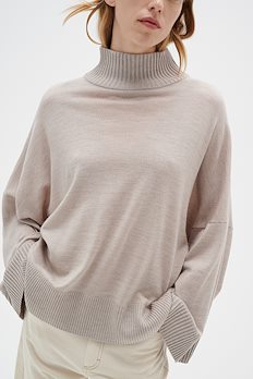 Knitted pure cashmere rollneck camel - Blugiallo